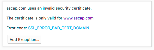 ASCAP No Wildcard Certificate