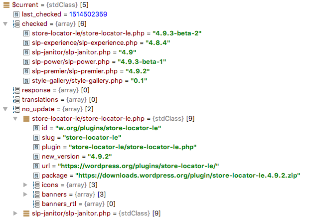 wp_update_plugins $current sample