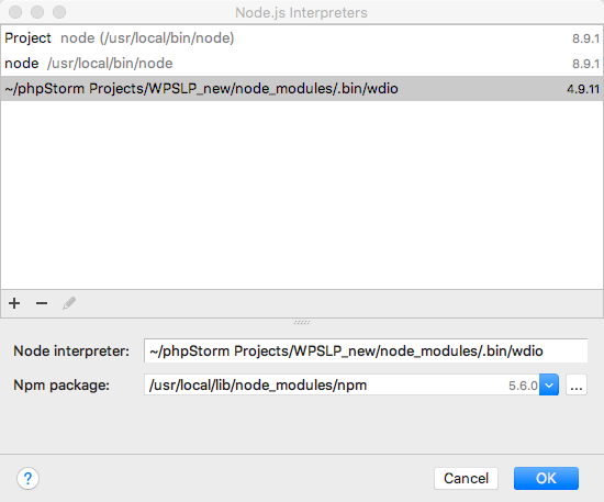 Configuring the WDIO NodeJS interpreter
