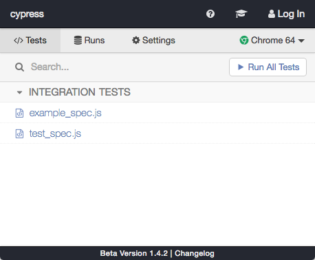 The CypressIO Test Runner Window