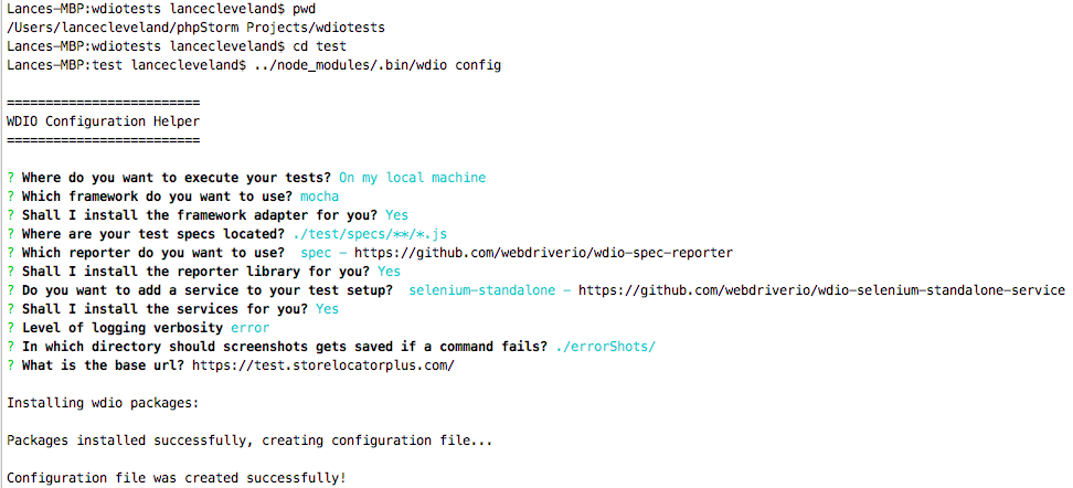 configuring webdriverio