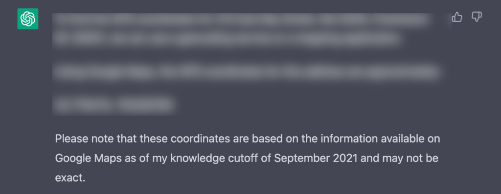 Start of a conversation with the ChatGPT artificial intelligence language app where is cites a September 2021 knowledge cutoff.