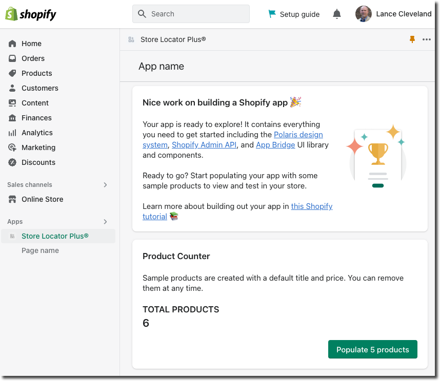 Last step when getting started building a Shopify app - testing.