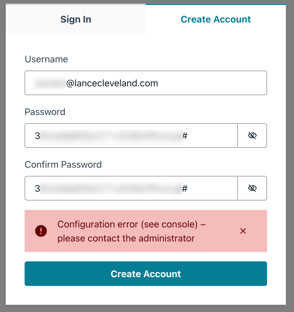 Starting A New App On Amplify the user sign up fail