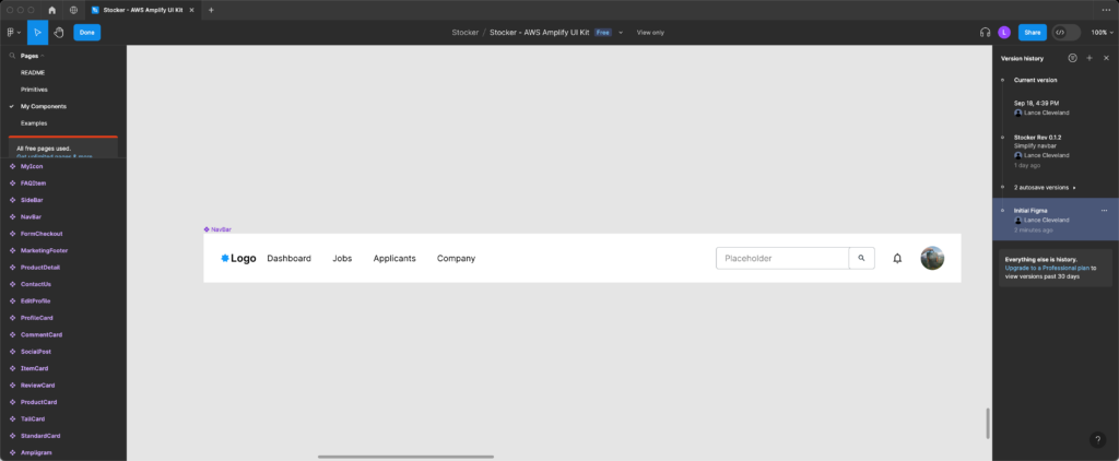 Default Amplify Studio Navbar component